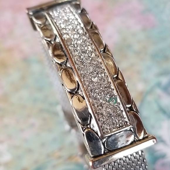 Vintage Buckle Bracelet Metal Mesh Pave Rhinestones Adjustable Band - Picture 10 of 16
